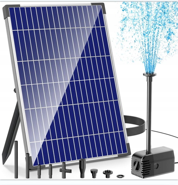 POMPA SOLARNA DO FONTANNY STAWU 605L/H 12W 4 DYSZE FILTR