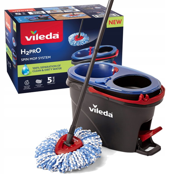 MOP OBROTOWY Z WIADREM DWUKOMOROWYM SYSTEM WIROWANIA PEDAL MIKROFIBRA