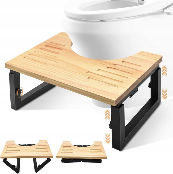 TABORET TOALETOWY SKŁADANY DREWNIANY REGULOWANY