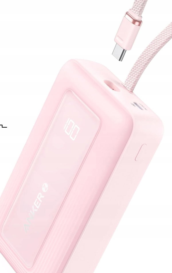 POWERBANK 20000MAH 30W USB-C Z WBUDOWANYM KABLEM RÓŻOWY