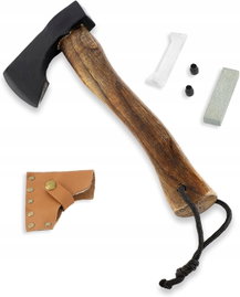 SIEKIERA OUTDOOROWA 690G Z DREWNIANYM UCHWYTEM I SKÓRZANĄ POCHWĄ 31CM