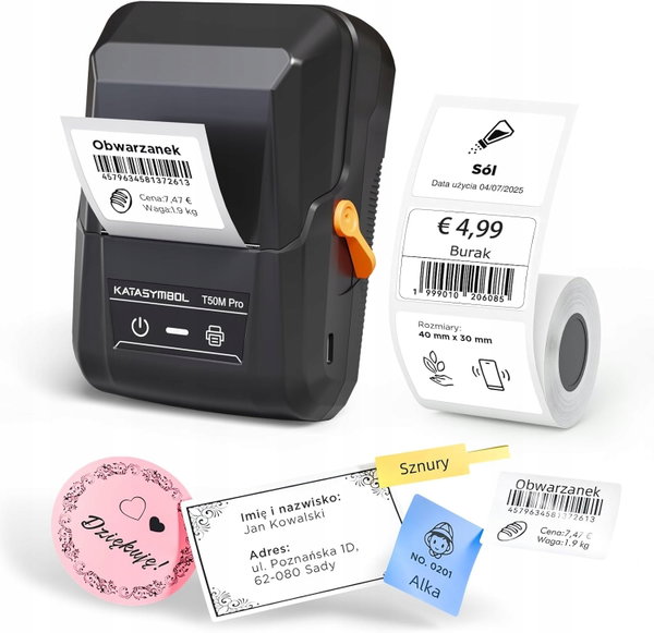 DRUKARKA ETYKIET TERMICZNA BLUETOOTH SAMOPRZYLEPNA CZARNA