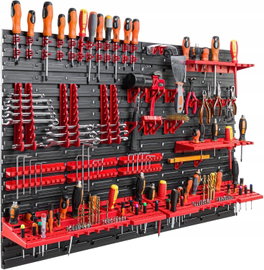ŚCIANKA WARSZTATOWA Z PÓŁKAMI I HACZYKAMI 115x78 cm ORGANIZER DO GARAŻU