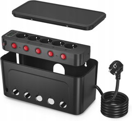 LISTWA ZASILAJĄCA USB Z ORGANIZEREM NA KABLE 5 GNIAZD 1,5 m CZARNA