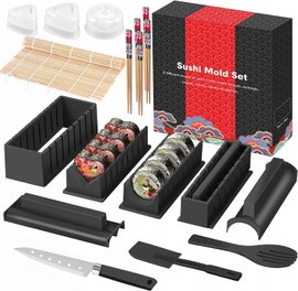 AKCESORIA DO ROBIENIA SUSHI 20 ELEMENTÓW FORMY MATA PAŁECZKI NÓŻ CZARNE
