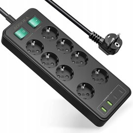 Listwa Zasilająca z USB C, Gniazdo z 10 Gniazdami (16A/4000W) 1,5 m