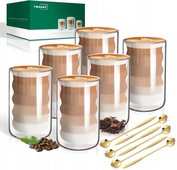 SZKLANKI TERMICZNE DO LATTE 6 ELEMENTÓW 400 ML PODWÓJNE