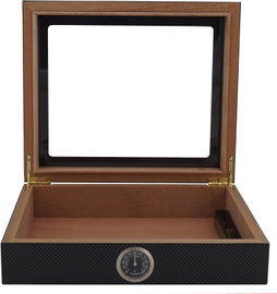 HUMIDOR NA 30 CYGAR Z HIGROMETREM I NAWILŻACZEM – WYGLĄD WŁÓKNA WĘGLOWEGO