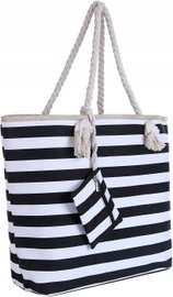 Duża torba plażowa z zamkiem błyskawicznym 58 x 38 x 18 cm czarno-biała