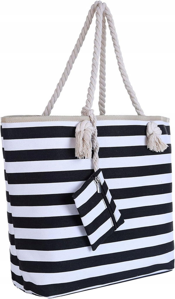 Duża torba plażowa z zamkiem błyskawicznym 58 x 38 x 18 cm czarno-biała