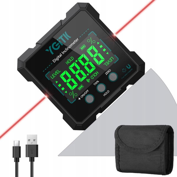 KĄTOMIERZ CYFROWY LCD INKLINOMETR POZIOMICA LASEROWA