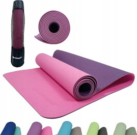 MATA DO JOGI FITNESS ANTYPOŚLIZGOWA 183×61×0,6 CM SZARA CZARNA Z PASKIEM