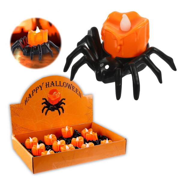 Dekoracja na Halloween, pająk, podgrzewacze, 12 sztuk LED podgrzewaczy
