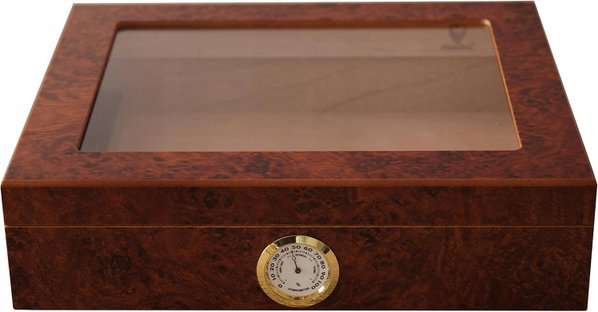 HUMIDOR DREWNIANY NA 30 CYGAR Z HIGROMETREM I NAWILŻACZEM – BRĄZOWY