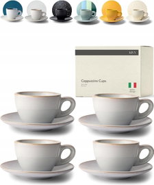 FILIŻANKI DO CAPPUCCINO 4 SZT. 180 ML ZE SPODKAMI – SZARE