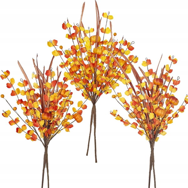 Dekoracyjna gałąź z chryzantemą, mak, 42 cm, jesienna gałązka, 2 szt.