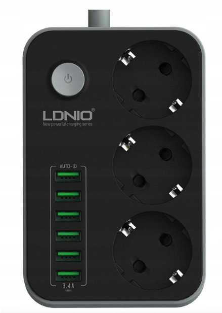 Listwa zasilająca z 5 gniazdami prądowymi i 3 gniazdami USB 4000 W, 2M