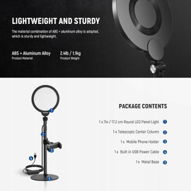 LAMPA PIERŚCIENIOWA LED 7" BIURKOWA UCHWYT TELEFONU USB