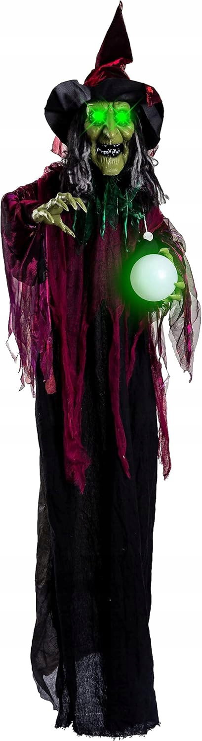 CZASZKA WISZĄCA NA HALLOWEEN 33 CM – ANIMOWANA GŁOWA I ŚWIECĄCYMI OCZAMI