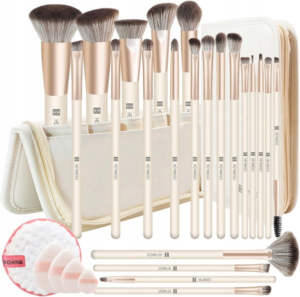 PĘDZLE DO MAKIJAŻU 22 SZTUKI + GĄBKA + TORBA – MORELOWY