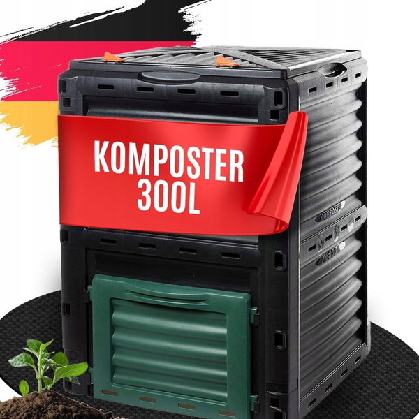 KOMPOSTOWNIK OGRODOWY 300L TERMO Z POKRYWĄ 83X61X61CM DO ODPADÓW