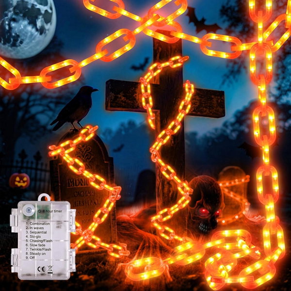 ŁAŃCUCH ŚWIETLNY 3M 160 LED POMARAŃ WODOODPORNY ZASILANY BATERIAMI 8 TRYBÓW