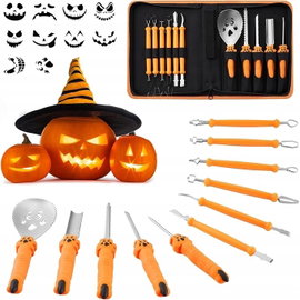 NARZĘDZIA DO RZEŹBIENIA DYNI 11SZT Z SZABLONAMI NA HALLOWEEN Z TORBĄ