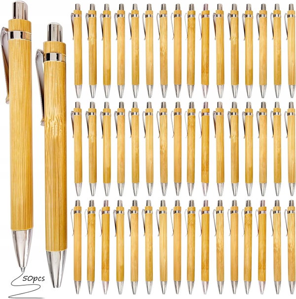 DŁUGOPIS DREWNIANY 50 SZTUK BAMBUS ERGONOMICZNY