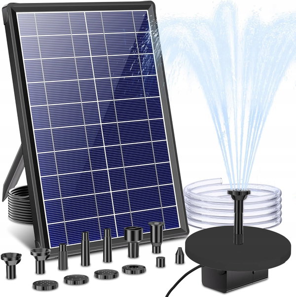 POMPA SOLARNA DO FONTANNY 7,5W 300L/H 10 DYSZ FILTR DIY