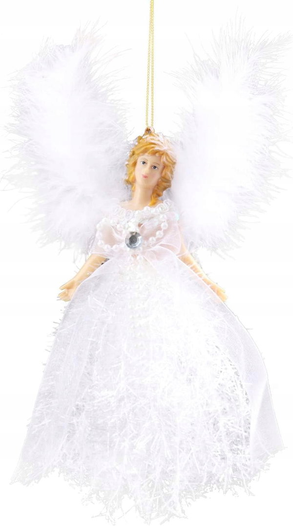ANIOŁEK WISZĄCY BIAŁY 19×12 CM ELEGANCKA OZDOBA ŚWIĄTECZNA