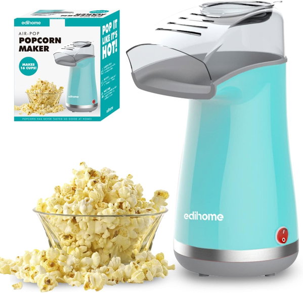MASZYNA DO POPCORNU ELEKTRYCZNA 1200W BEZTŁUSZCZOWA Z MIARKĄ NIEBIESKA
