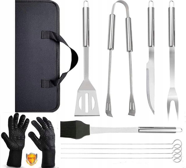 ZESTAW DO GRILLA SZTUĆCE GRILLOWE + RĘKAWICE 800°C 9 EL