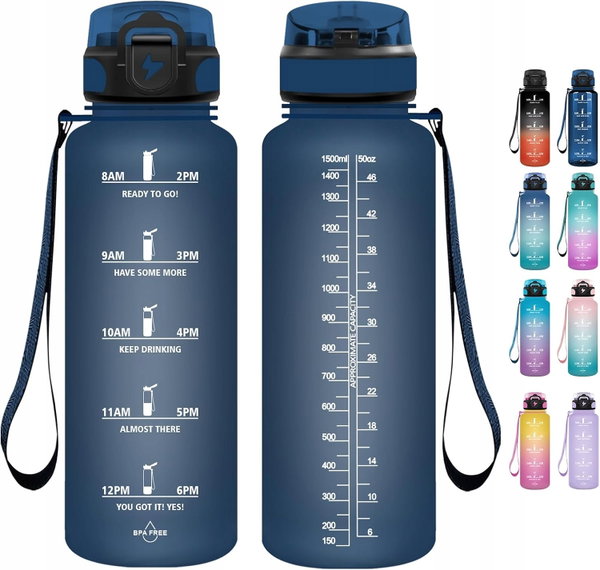 Sportowa butelka na wodę, szczelna, bez BPA, 1500 ml, różowy i niebieski