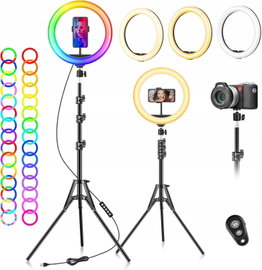 LAMPA PIERŚCIENIOWA RGB 25,4 CM STATYW UCHWYT TELEFONU