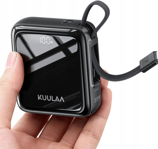 POWERBANK 10000MAH 35W USB-C MINI Z KABLEM CZARNY