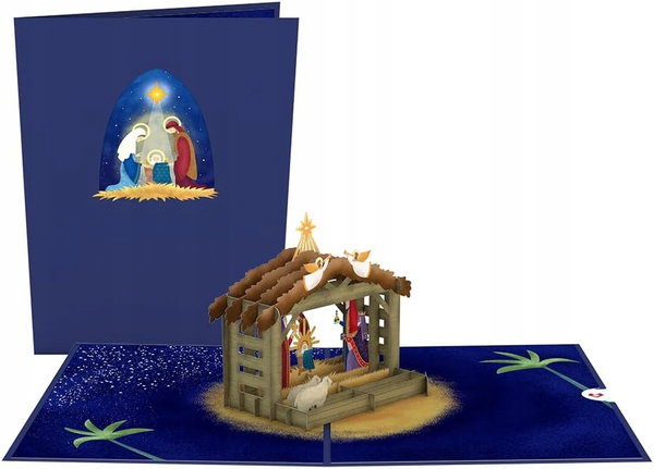 KARTKA BOŻONARODZENIOWA 3D SZOPKA Z PRZEGRÓDKĄ NA PREZENT