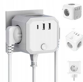 Kostka zasilająca z USB, listwa zasilająca 5-drożna z 4 USB, 2M