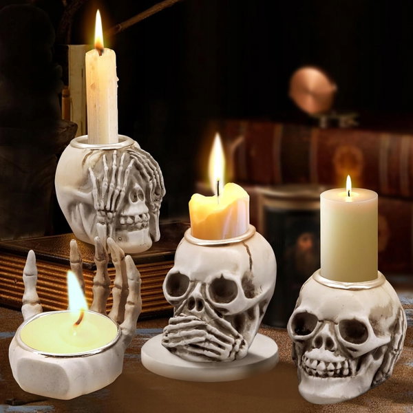 ŚWIECZNIKI CZASZKA NA HALLOWEEN 4 SZT DEKORACYJNE PODGRZEWACZE DEKORACJA