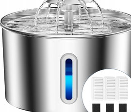 FONTANNA WODNA DLA KOTA 2,2L STAL NIERDZEWNA LED FILTR