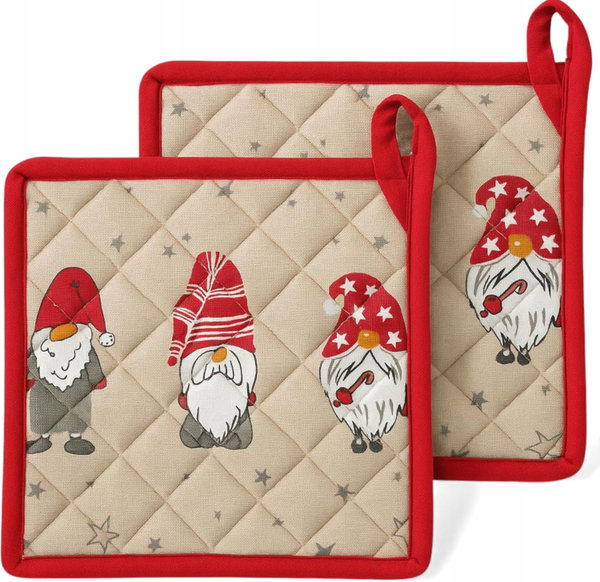 ŁAPKI KUCHENNE ŚWIĄTECZNE BAWEŁNIANE ZE SZLUFKĄ 2 SZT 20×20 CM