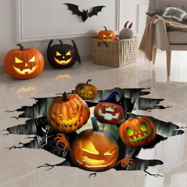 NAKLEJKI ŚCIENNE 3D Z DYNIĄ NA HALLOWEEN ZDEJMOWANE OZDOBA NA ŚCIANĘ OKNO