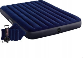 MATERAC DMUCHANY INTEX 203x152x25 CM Z POMPKĄ I PODUSZKAMI GRANATOWY