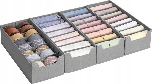 ORGANIZERY DO SZUFLAD 4 SZTUKI 40x16x10CM SZARE