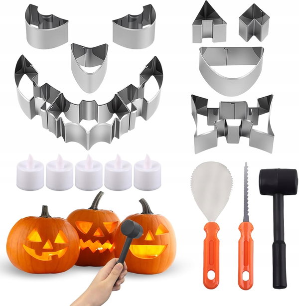 NARZĘDZIA DO RZEŹBIENIA DYNI SZABLONY LED STAL NIERDZEWNA HALLOWEEN