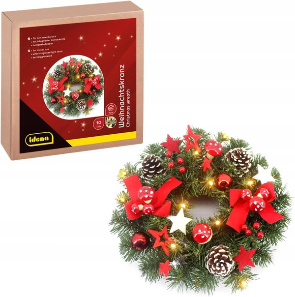 WIENIEC ŚWIĄTECZNY LED 30 CM Z LAMPKAMI CIEPŁA BIEL FUNKCJA TIMERA 6H