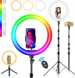 LAMPA PIERŚCIENIOWA RGB 30,5 CM STATYW 186CM UCHWYT TELEFONU