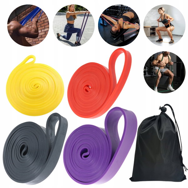 Taśmy fitness, zestaw taśm oporowych z 4 różnymi poziomami, taśma sportowa