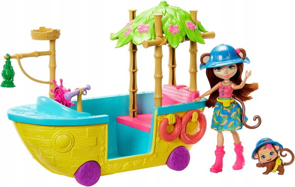 TROPICALNA ŁÓDKA Z LALKĄ 15 CM FIGURKA MAŁPKI AKCESORIA