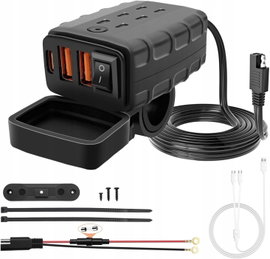 ŁADOWARKA MOTOCYKLOWA USB WODOSZCZELNA 3 PORTY 12-24V