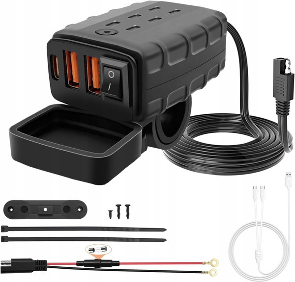 ŁADOWARKA MOTOCYKLOWA USB WODOSZCZELNA 3 PORTY 12-24V